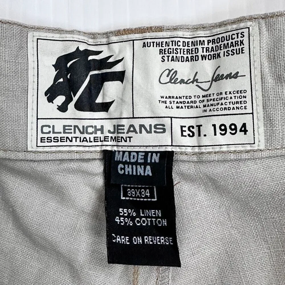 Y2K Deadstock Clench Linen Wide Leg Pants Embroidered Baggy Streetwear Archive